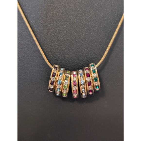 925 Sterling Vermeil Birthstone Colored & Clear CZ Rondelle Bead Charm Necklace - Picture 2 of 7